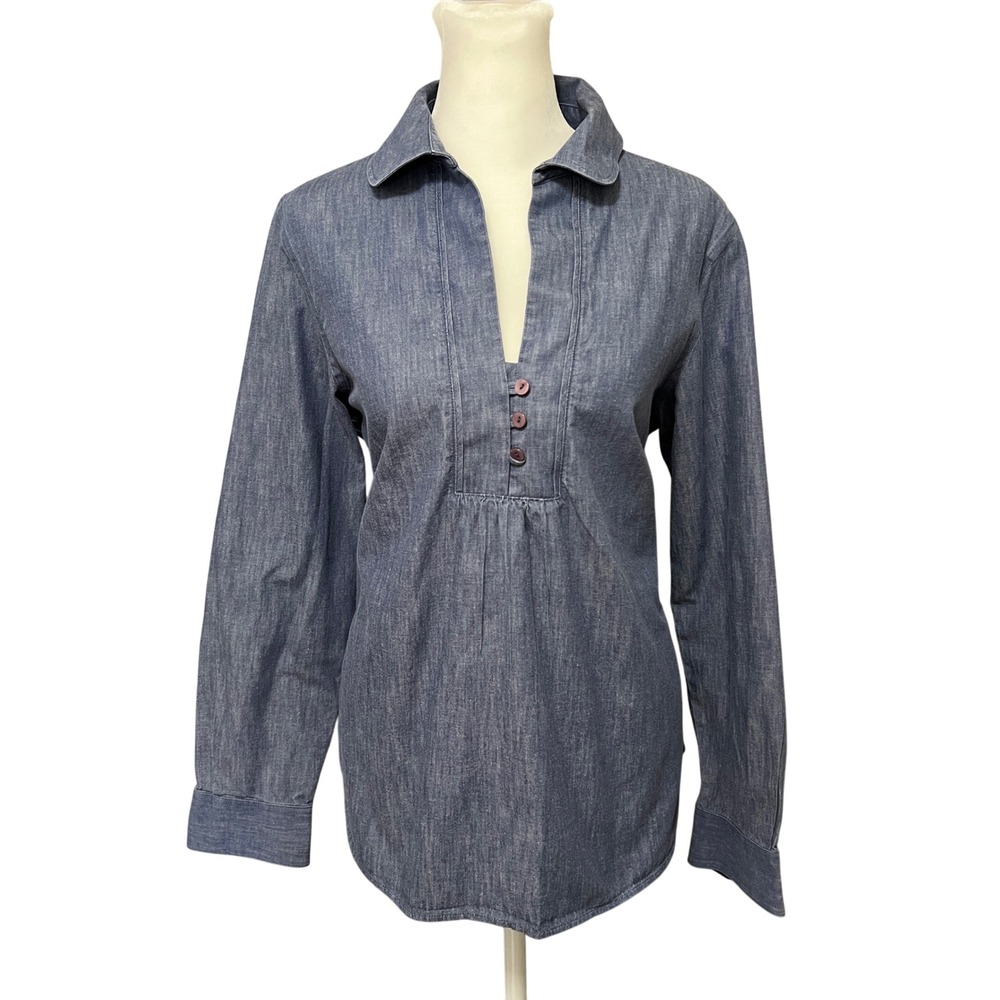 Coldwater Creek Womens Med Pintuck Western Denim Long Sleeve Button Chic Top‎